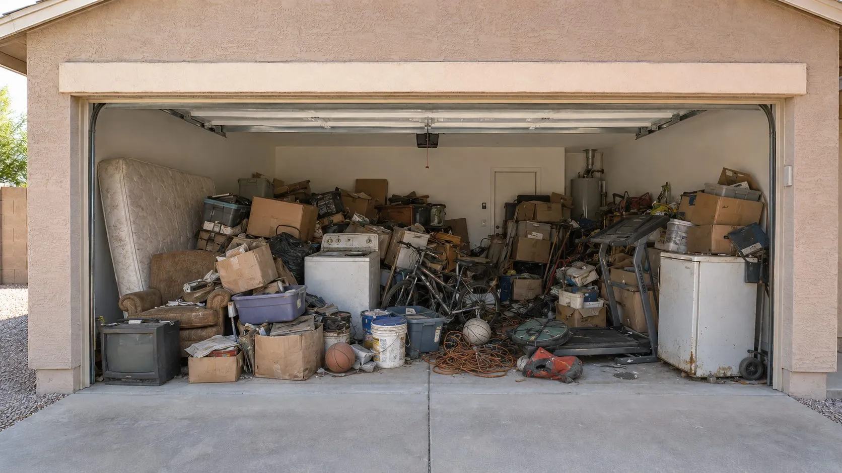 A Phoenix garage packed with junk before removal